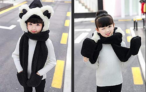 Kids Toddler Cartoon Fleece Hat Gloves Scarf 3 in 1 Set Girls Boys Winter Cute Warm Long Hoodie Earflap Hat3