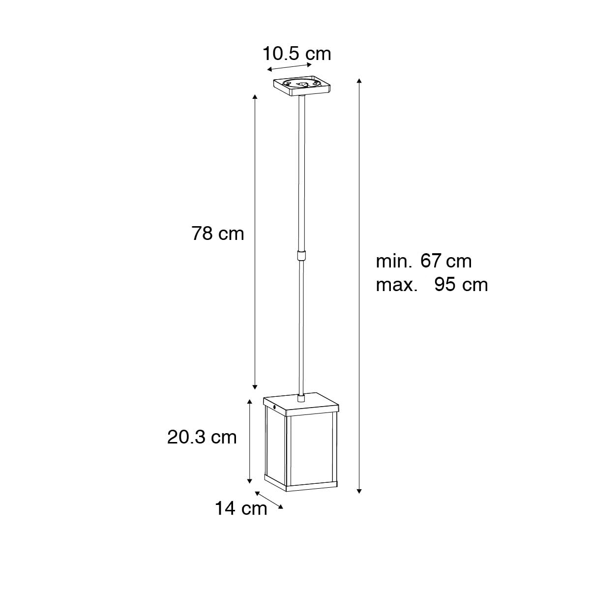 Suspension 1 lumière L 14 cm Noir Rustique éclairage extérieur