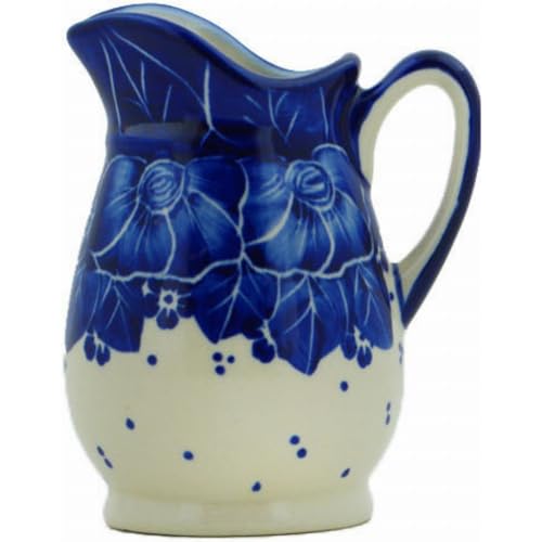 Authentic Polish Pottery Creamer in Deep Sea Poppy Design Handmade in Boles?awiec Poland + Certificate of Authenticity