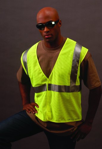 MCR Safety Class 2 Polyester Mesh Tear-Away Vest with 3M Scotchlite 2-Inch Silver Stripe Fluorescent Lime3