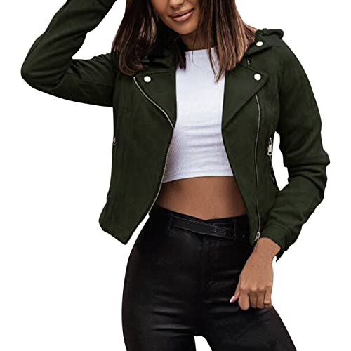 Yowablo Chaqueta de mujer nuevo delgado cuero cuello alto cremallera costura color sólido, 7verde, XXL