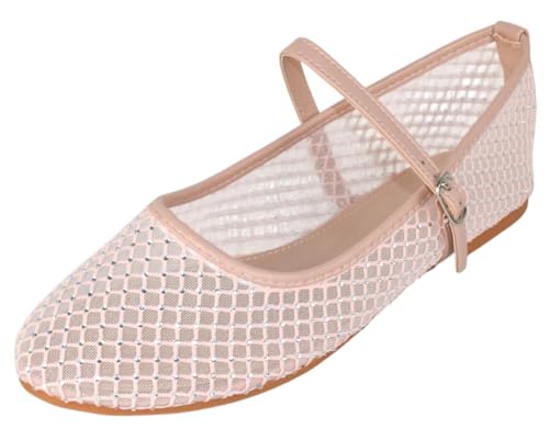 TOP Moda Dress Shoes Women Rhinestone Mesh Ballet Flats Round Toe Sparkly Mary Jane Strap Lightweight Breathable Rosario-1