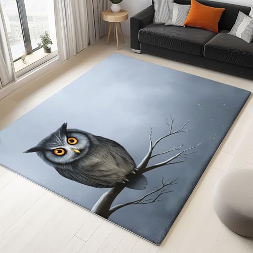 Générique Tapis Chambre Enfant GrisBleu, Dessin Animé Animaux Hiver Hibou - Tapis Enfant Facile d'entretien et Doux pour Chambres à Coucher Salle de Jeu...