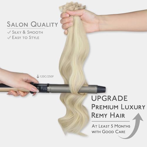 Image of WENNALIFE Invisi Edge Tape in Hair Extensions Human Hair,#17A /60A,20 Inch | 20 Inch 50g 20pcs (Invisi Edge & Classic) Ash Blonde Highlighted Platinum Blonde Invisi Remy Hair Injected