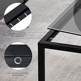 JODHPUR DECOR - Glass Coffee Table, Small Modern Coffee Table Square Simple Center Tables for Living Room 26.7 x 26.7 x 15.7 Inches, Gray Black