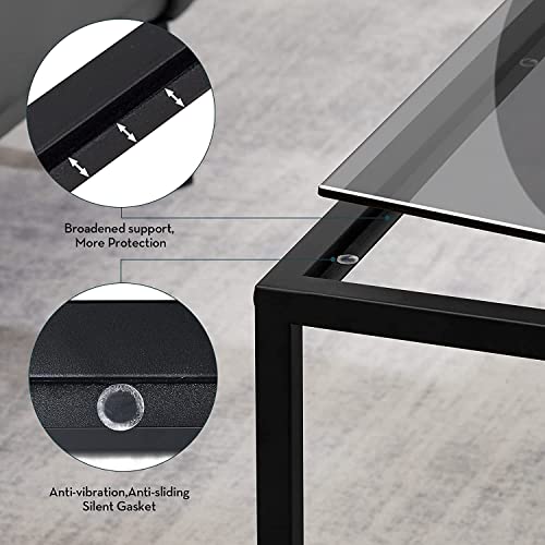 JODHPUR DECOR - Glass Coffee Table, Small Modern Coffee Table Square Simple Center Tables for Living Room 26.7 x 26.7 x 15.7 Inches, Gray Black