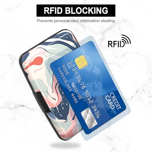 Image of Card Holder Credit Cards Holder for Women RFID wallet women Business Card Holder Wallet Mini Aluminum Card Wallet RFID Blocking Slim Metal Hard Card for Women, Patterns of Rivers