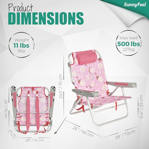 Image of SUNNYFEEL Extra Wide Low Beach Chair 2 Pack 5 Position Lay, XL Oversized Portable Folding Camping Chairs with Cup Holder for Outdoor /Sand, Foldable Backpack Beach Chair for Adults Heavy Duty 500 LBS