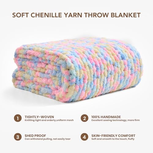Image of L'AGRATY Chunky Knit Throw Blanket for Couch, 60 x 80 Inches, Rainbow