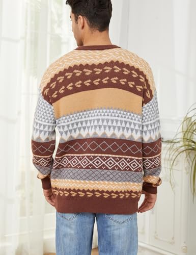 Gihuo Men Vintage Striped Sweater Grandpa Fall Winter Pullover Long Sleeve Crewneck Jumper Knit Christmas Sweater Tops4