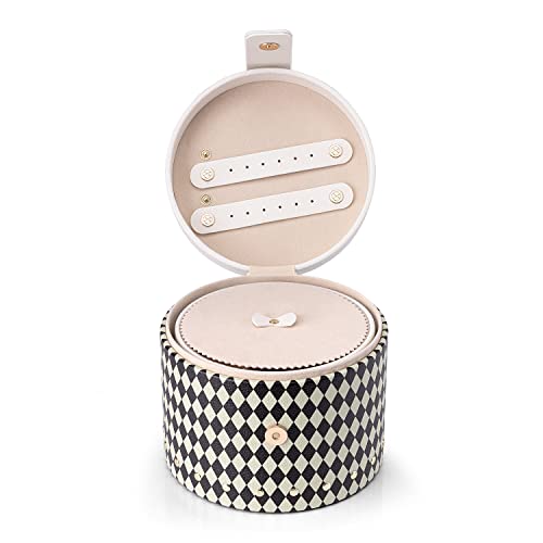 Vlando Travel Jewelry Organizer, Leather Barrel-Shaped Jewelry Box In Green-Black Diamond Lattice, Trip Accessories For Jewelry Organization #TOP6