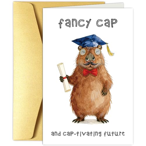 Goroar Funny Capybara Graduation Card, Cute Pun Congratulation Card for High School College Graduate, Fancy Cap and Captivating Future