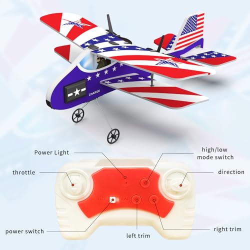image for Carox RC Airplane for Kids with 3 Batteries, USA Flag Design Biplane w