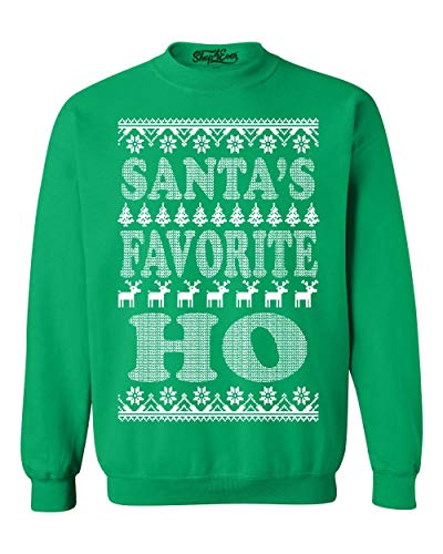 Shop4Ever Santa's Favorite Ho Crewnecks Ugly Christmas Sweatshirts Large Irish Green 13771