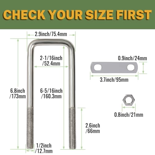 Image of LIONMAX U Bolts 2 Inch Wide, 5 Pack, 1 /2 inch D x 2-1 /16 inch W x 6-5 /16 inch L, M12