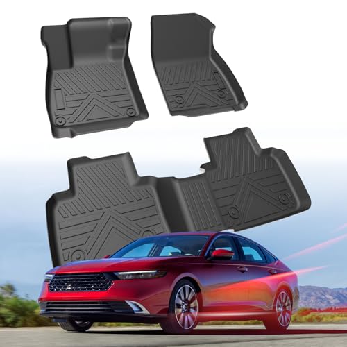 Carbon Fiber Floor Mats for Honda Accord 2018 2019 2020 2021 2022(Include Hybrid Models), All Weather Protection TPE Car Mats Custom Car Liners Accessories, Front & 2nd Row Floor Liners Set