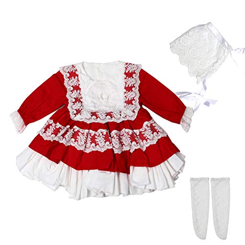 YOOMIK Baby Girls Long Sleeve Embroidered Organza Satin Lace Party Dress (6-12Month)