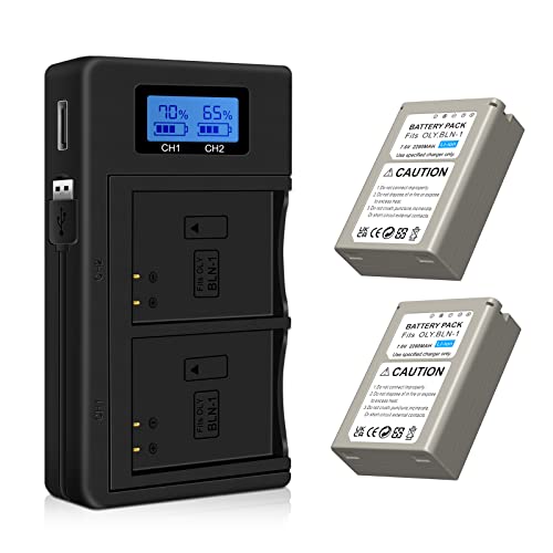 CITYORK Replacement Battery BLN-1 (Pack of 2) and Quick Double LCD Battery Charger for Olympus BLN-1 OM-D E-M1, OM-D E-M5, Pen E-P5, OM-D E-M5 M2