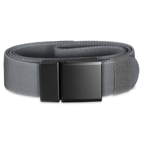 SANSTHS Mens Belt 1.5", Casual Web Golf Ratchet Belts for Men, Stretch Nylon Work Belts with Flip Top Buckle, Grey