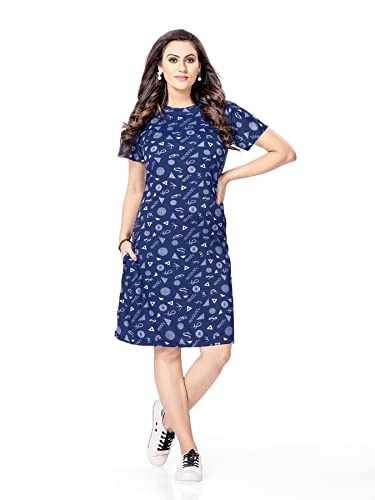 Image of PNAEONG Women's Cotton Nightgown Sleepwear Short Sleeves Shirt Casual Print Sleepdress, Navy Blue, X-Large