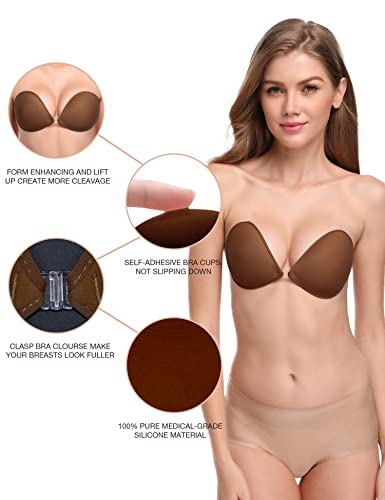 Image of Wingslove Adhesive Bra Reusable Strapless Self Silicone Push-up Invisible Sticky Bras for Backless Dress