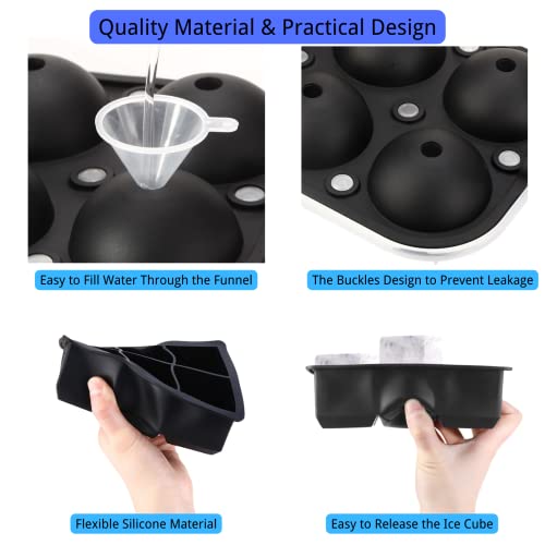 Whiskey Ice Ball Mold, Square And Round Ice Cube Maker, Bourbon Ice Cube Tray For Freezer With Lid, Large Ice Ball Maker For Cocktail, Release Easily, Reusable & Bpa Free (Pack Of 2 Set) #TOP1