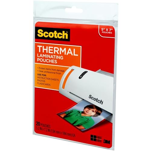 Image of Scotch Thermal Laminating Pouches, Laminate Homemade Ornaments, Christmas Banners and Gift Tags, 5 Mil, 20-Pack Photo Size Laminating Sheets 5 x 7 Inches, Clear