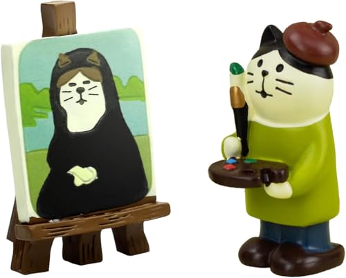 DIFEIUKI ミニチュア 画家の猫 モナリザ 2個セット 情景コレクション かわいい 動物 絵を描く 猫 ミニ 置物 インテリア 箱庭 建物模型 ジオラマ 教育 DIY 情景模型用 ミニモデル