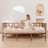 MAXYOYO 6' Daybed Futon Mattress Window Seat Cushion, Velvet Cot Size Thick Floor Futon Mattress, Portable Roll Up Camping Mattress Long Cushion Sleeping Pad for Couch Travel Car, Beige, 75' x 30'