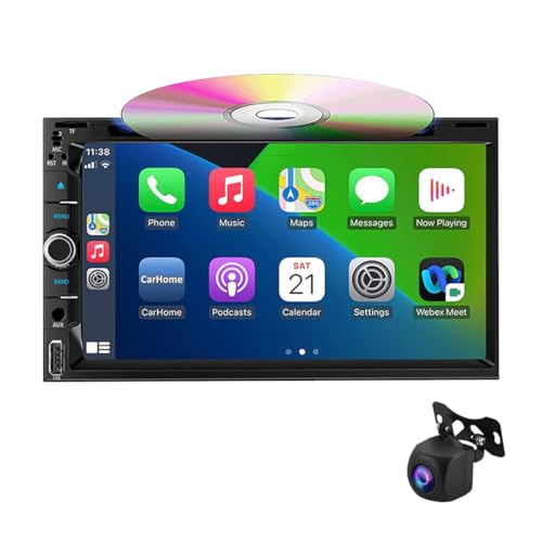 CarPlay Android Auto CD Reproductor de DVD Doble DIN 6.95 Pulgadas 1080P Pantalla táctil Radio para automóvil con cámara de visión Trasera Mirror Link Bluetooth 5.0 FM|Am|AUX|TF|EQ|DSP