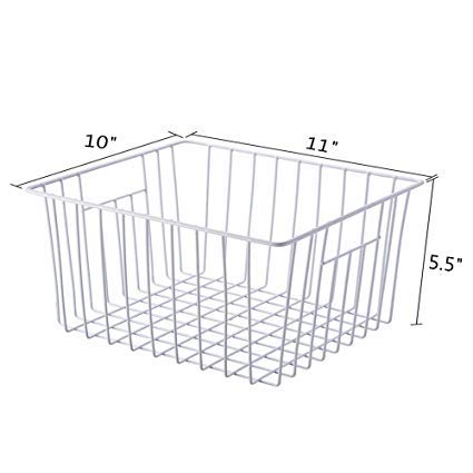 Slideep Refrigerator Freezer Wire Storage Organizer Basket Farmhouse Bins Container with Handles for Kitchen, Pantry, Cabinet, Car, Bathroom Pearl White, 2 Pack