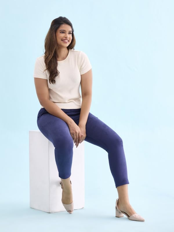 Image of GO COLORS Women Solid Mid Rise Suede Treggings
