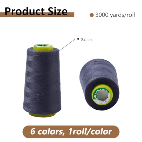 DICOSMETIC 6 Rollos Hilos para Overlock de 6 Colores, 18000 Yardas, Hilos de Poliéster para Máquina de Coser miniatura 2