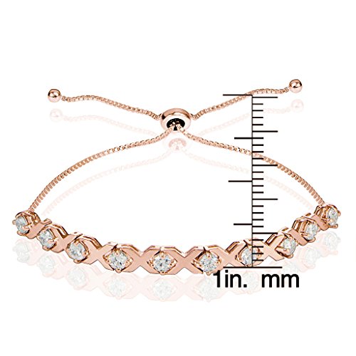 Image of Hoops & Loops Rose Gold Flashed Silver Cubic Zirconia XO Design Adjustable Bracelet