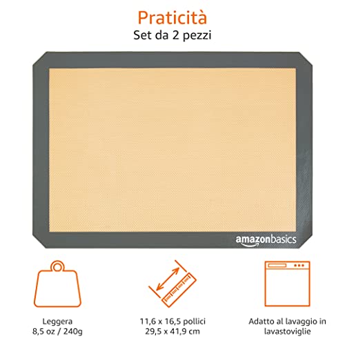 Amazon Basics - Rettangolare Tappetini da forno in silicone, Set da 2 pezzi, Beige/Grigio, 42 cm x 30 cm