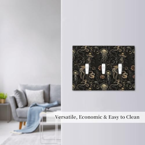 Decorative Switch Plate Covers Black Gold Jellyfish Squid Deep Sea Creatures 3 Gang Light Switch Cover Plate Triple Toggle Wall Plate Light Switch Covers for Bedroom Home Decor