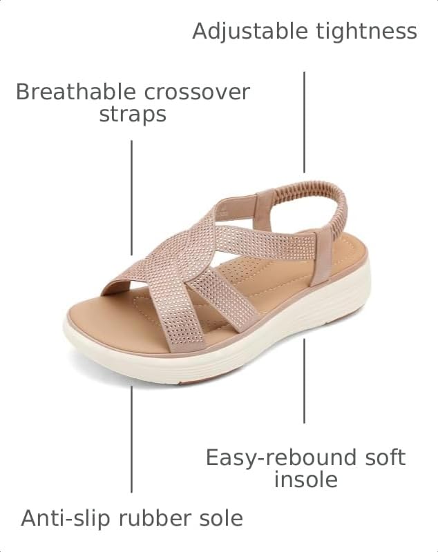Image of UBFEN Womens Platform Sandals Comfortable Lightweight Walking Ankle Strap Casual Low Wedge Sandals