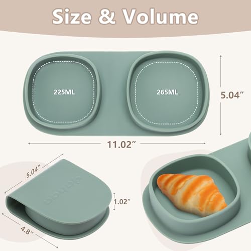 yahaa Silicone Foldable Novelty Dinner Plates,Baby Plates Travel Essential with Forks and Spoons,Microwave & Dishwasher Safe,Sage