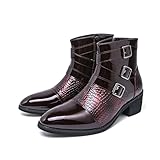 HHMYJUQA Botas Chelsea de charol para hombre, triple hebilla, cremallera lateral, tacón cubano, para vestir formal, fiesta, Brown, 42.5 EU