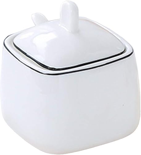 Miniatura 1 de Azucarero de cerámica blanco tarro de especias de almacenamiento de condimentos olla con tapa cuchara