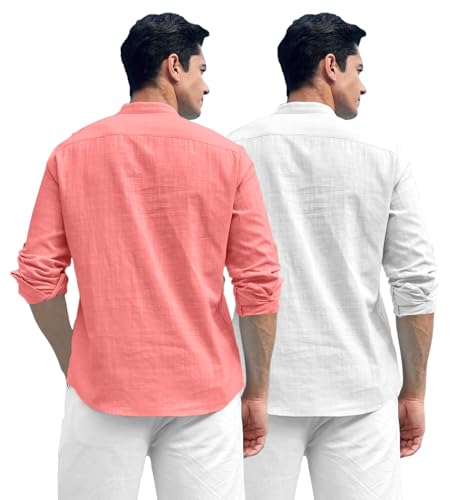 Image of Zombom Combo of Men's Solid Cotton Polyester Blend Full Sleeve Straight Kurta Shirt (Pack of 2)