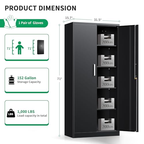 Metal Storage Cabinet with Locking Doors, 71" Tall Steel Locker Organizer with Adjustable Shelves, Garage Utility Cabinet for Home, Office, Shop, and School - Image 4