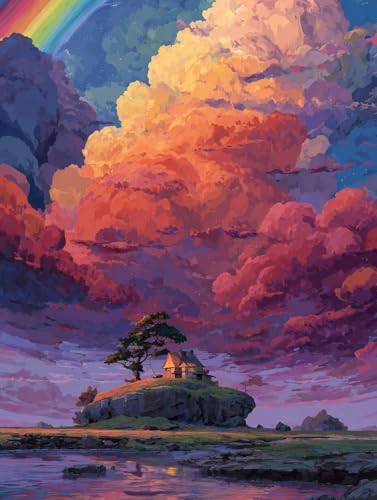 大人のための数字油絵キット DIY 虹の島 油絵セット 30x40cm アクリル絵の具 筆 ブラシ/フレームレス癒し ストレス解消 趣味 プレゼント- 集中力とリラックス効果、インテリアとして、贈り物に最適、脳トレにも、デコレーション、簡単、人気、ギフトに