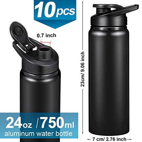 10 Pieces Aluminum Water Bottle 24 Oz Aluminum Reusable Bottles Lightweight Snap Lid Sports Water Bottle Multipack Easy Carry Leak Proof Travel Bottles For Gym Camping Hiking Outdoor Fishing (Black) #TOP1