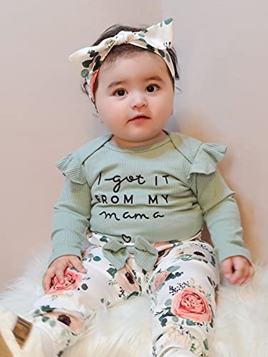 Image of DISAUR Baby Girls Clothes Newborn Infant Baby Girls Outfit Long Sleeve Ruffle Romper Floral Pants Headband Sets 0-18 Months