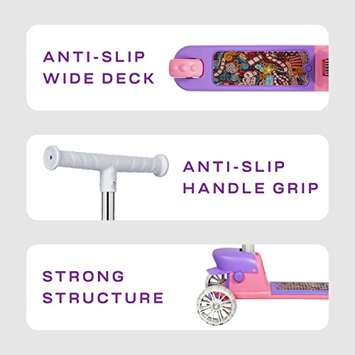 Image of R for Rabbit Road Runner Mario Scooter for Kids 3+ Years, 4 Level Height Adjustment, PU LED Wheels, Weight Capacity Up to 75 kg (Purple Pink)