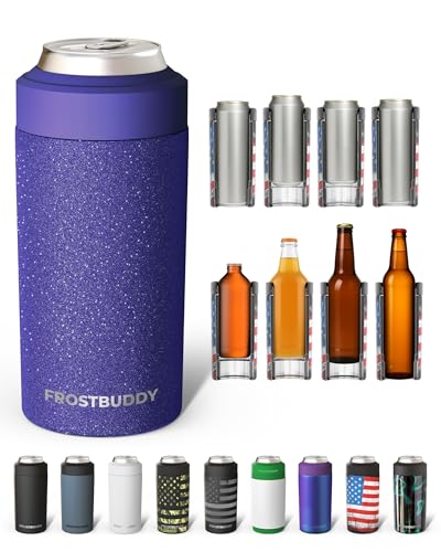 Image of Frost Buddy Universal Can Cooler - Fits all - Stainless Steel Can Cooler for 12 oz & 16 oz Regular or Slim Cans & Bottles - Stainless Steel (Purple Glitz)