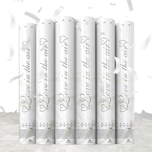 6 Pack White Confetti Poppers Confetti Cannon 12 Inch Party Poppers Confetti Shooters Launches 20-25FT Biodegradable Party Poppers for Wedding Engagement Birthday Celebrations