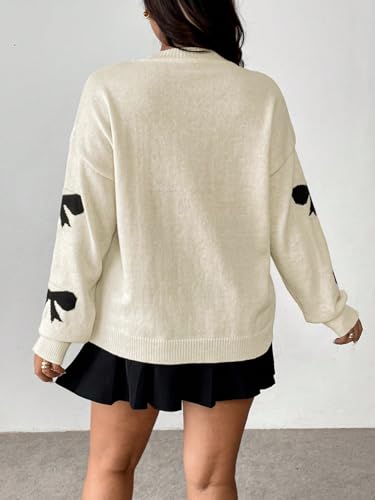 SOLY HUX Women's Plus Size Bow Sweater Y2K Ribbon Sweater with Bows for Women Trendy Knit Pullover Tops Cute Jumpers2