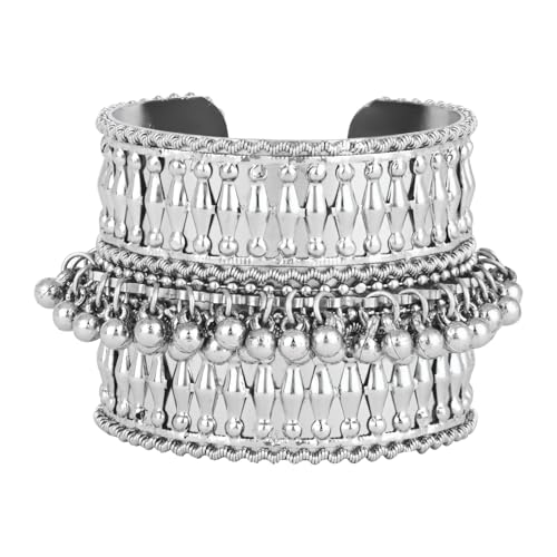 Image of I Jewels Navratri Ethnic Silver Oxidised Adjustable Afghani Ghungroo Cuff Kada Bracelet For Women